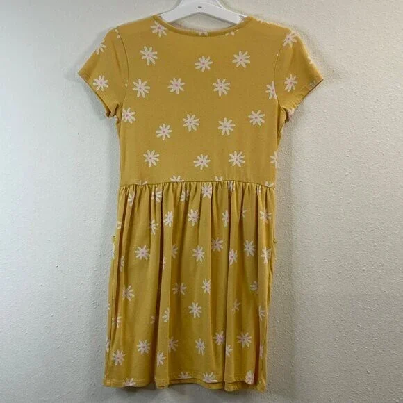 Cat & Jack Girls Yellow Floral Print Dress Size L 10/12 Cotton/Poly Blend - Picture 3 of 7
